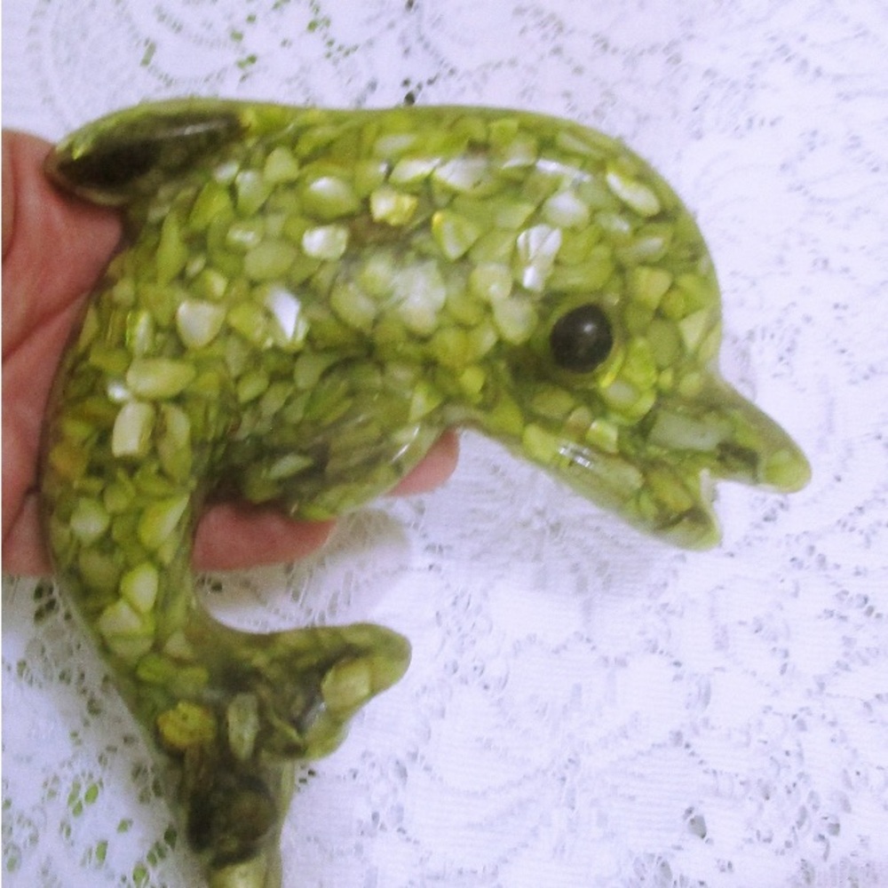 Vintage MCM Lucite Green Mosaic Dolphin Figurine